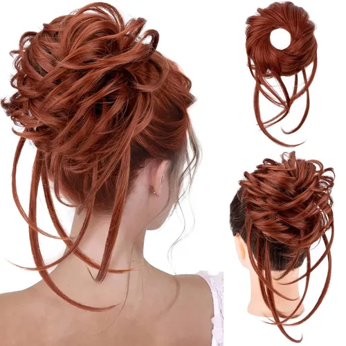 Miniatura 8 de HOOJIH Pieza de cabello estilo moño desordenado - Extensiones de cabello superlargas estilo moño rizado, envoltura de cabello ondulado, accesorio