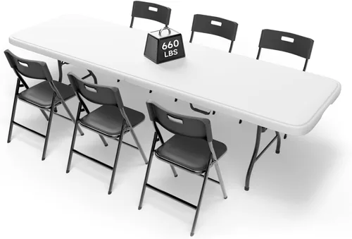Miniatura 19 de Juego de mesa plegable de 6 pies con 4 sillas plegables, mesa resistente de 330 libras y sillas de 330 libras, paquete de muebles plegables Mesa