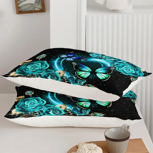 Miniatura 3 de AILONEN Juego de funda de edredón de tamaño King con diseño de mariposa para niñas y mujeres, juegos de ropa de cama con corazones estrellados