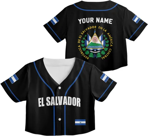 Miniatura 7 de Custom El Salvador Crop Top Baseball Jersey Camisa Salvadoreña Salvadoreña Camisa para Mujer Camisas De El Salvador para Mujer Blc9