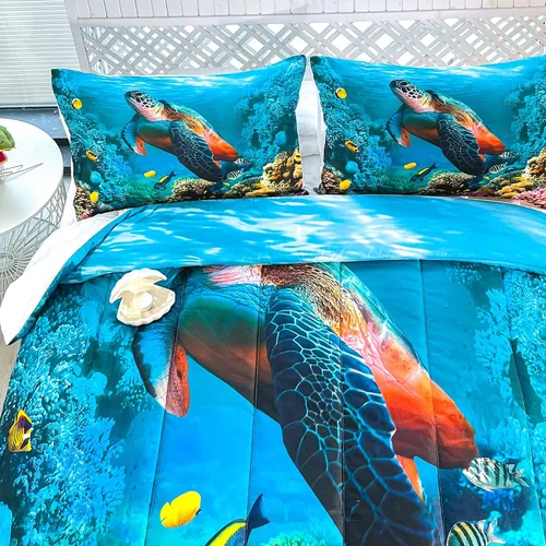 Miniatura 4 de CVHOUSE - Juego de ropa de cama de tortuga marina, edredón individual de tortuga marina, juego de edredón de playa de océano para niños y niñas, A4