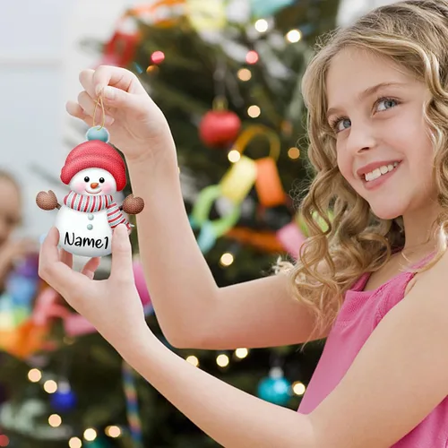 Miniatura 5 de Adornos de Navidad personalizados para la familia, 7 piezas de muñecos de nieve de Navidad personalizados con nombres, decoración colgante