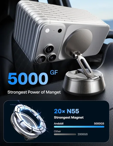 Miniatura 4 de andobil Magsafe - Soporte magnético para teléfono móvil de 360° ajustable al vacío para iPhone 17 Pro Max 16/15/14/13/12 Metálico Mate