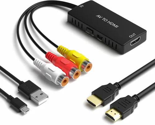 Miniatura 9 de Convertidor RCA macho a HDMI, adaptador compuesto CVBS AV a HDMI, interruptor de salida Full HD 720P/1080P para DVD, STB, VCR