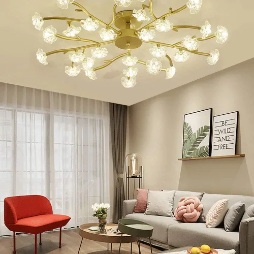Miniatura 6 de Lámpara de araña de Cristal, moderna y sencilla, luz LED de techo, 10 Luces, para cocina, comedor, sala de Estar, Dorada, 18 Luces