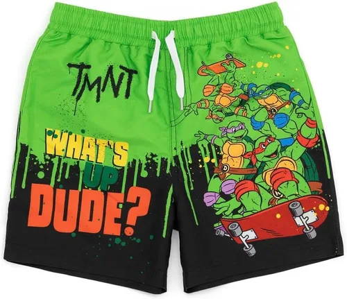 Teenage Mutant Ninja Turtles Pantalones cortos de natación para niños y niños, pantalones de natación en monopatín Traje de baño con cordón en la