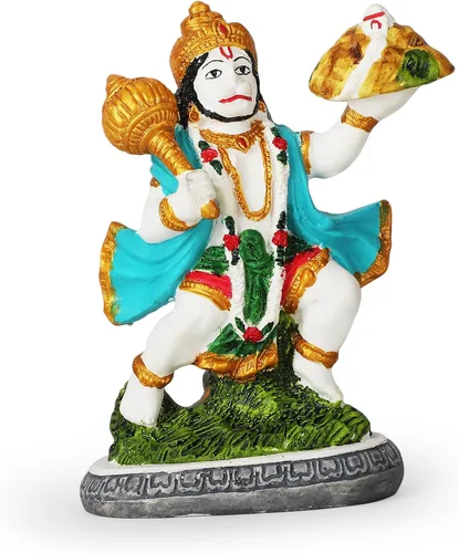 Miniatura 11 de Ídolo de Bajrang Bali Lord Hanuman Ji de color naranja hecho a mano en postura de bendición Ídolo de Dios mono hindú Ídolo para automóvil