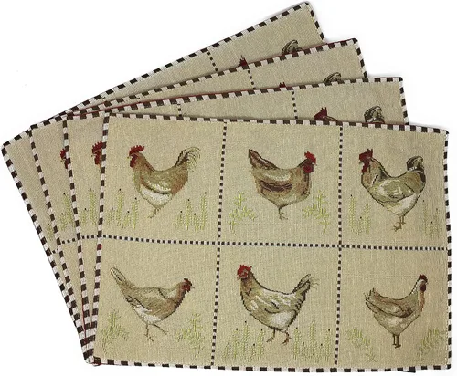 Tache Home Fashion Manteles individuales de tapiz tejido decorativo tradicional para el hogar, estilo vintage, gallinas de gallo, 13 x 19 pulgadas