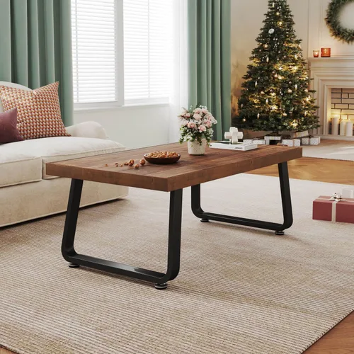 Miniatura 5 de IBF Mesa de centro rústica, mesa de té de madera maciza industrial, mesa de centro de madera real, mesa de café rectangular moderna y minimalista