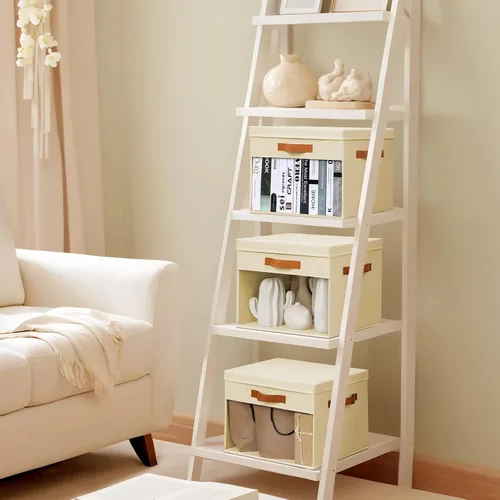 Miniatura 2 de Homsorout Contenedores de almacenamiento grandes con tapas, paquete de 3 organizadores decorativos plegables con ventanas y asas transparentes