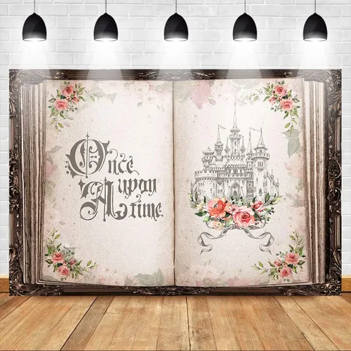 Miniatura 2 de Mocsicka Fondo de libros de cuentos de hadas florales, Érase una vez, castillo antiguo, fondo de princesa, libro mágico de apertura antigua, boda