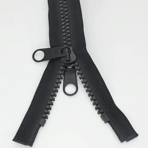 Leekayer 2 cremalleras resistentes #10 de 48 pulgadas para coser y separar cremalleras de plástico grandes, cinta negra con doble lengüeta Negro