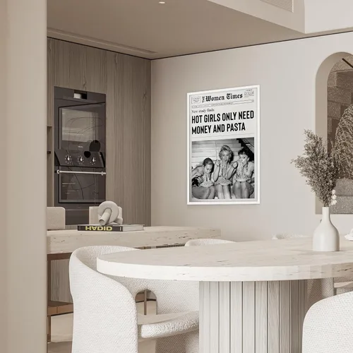 Miniatura 6 de Arte de pared vintage de periódico blanco y negro para niñas, comida de chica caliente, pasta italiana, pósteres divertidos para habitación de Negro