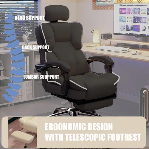 Miniatura 7 de Silla de oficina con reposacabezas, silla de escritorio ejecutiva de respaldo alto con reposapiernas, soporte lumbar ergomómico, sillas