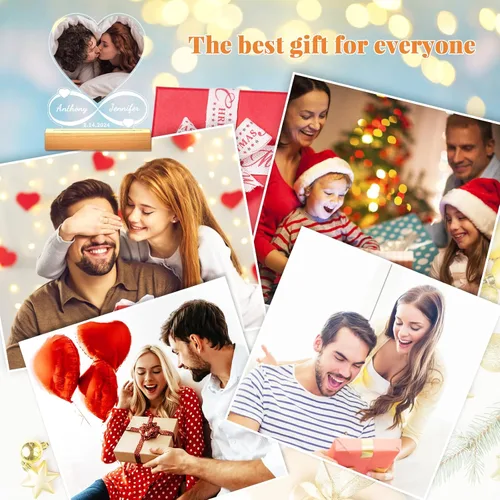 Miniatura 6 de Regalos personalizados de aniversario para parejas: placa acrílica personalizada con imagen, marco de fotos en forma de corazón para regalo