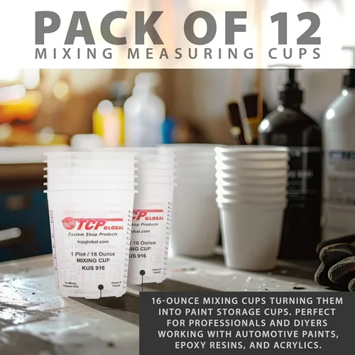 Miniatura 5 de Custom Shop Vasos de mezcla de pintura, 16 onzas (paquete de 12) – Vasos medidores de plástico para líquidos, pintura automotriz, resina epoxi, arte