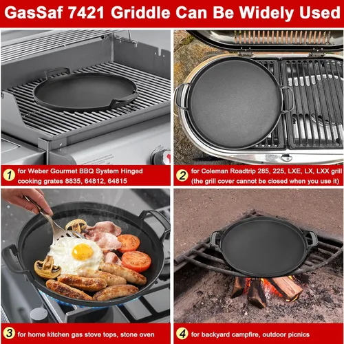 Miniatura 6 de GasSaf 7421 Gourmet BBQ System Plancha para Weber 22 1/2 pulgadas Original Kettle Premium Grills, ahumadores de 22.5 pulgadas, inserto de parrillas