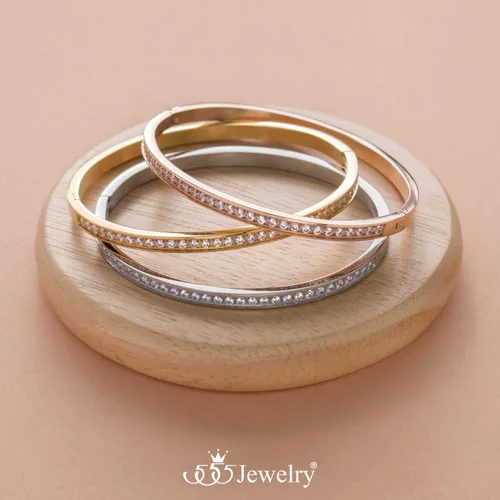 Miniatura 5 de 555Jewelry - Pulsera de acero inoxidable con cierre de bisagra para mujer