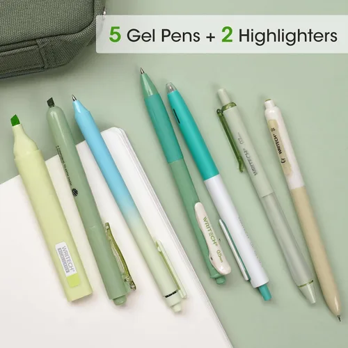 Miniatura 4 de WRITECH Bolígrafos de Gel para Diario y Resaltar: Set de Diario Estético, Colores Pastel Surtidos, Tinta de 0.5mm de Punta Fina, Retráctil, Verde