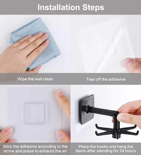 Miniatura 4 de Colgador de utensilios de cocina con 6 ganchos, gancho organizador para debajo del gabinete para cocina y baño, giratorio de 360°, ahorro