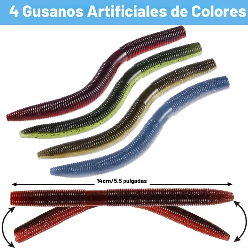 Miniatura 2 de PLUSINNO - Kit de señuelos de pesca Wacky Worm, señuelos de pesca de plástico suave, cebos de lombrices para anzuelo, aparejo loco para pesca de Kit