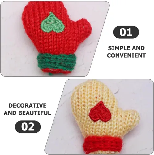 Miniatura 7 de EXCEART Mini guantes de punto de Navidad, 16 unidades, guantes de Papá Noel, para hacer muñecas, decoración para botellas de vino, sombrero