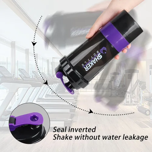 Miniatura 4 de Shaker Bottle - Vaso agitador de proteínas con compartimentos de almacenamiento - Botellas de entrenamiento a prueba de fugas con mezclador para una