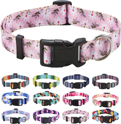 Miniatura 56 de Mihqy - Collar de perro, patrones geométricos florales, tribales, bohemios, collar de estilo étnico, suave y ajustable, para perros pequeños, Pink