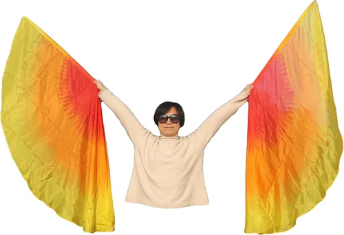Miniatura 32 de Winged Sirenny Banderas de seda de ala de ángel de adoración de 70 pulgadas con varillas flexibles, bandera de seda translúcida circular pintada a