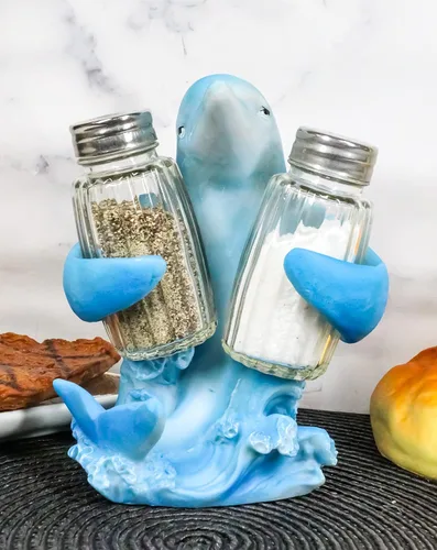 Miniatura 6 de Ebros Gift Náutico Ocean Marina Dolphin Rising Above Sea Waves Hugging Salt and Pepper Shakers Holder Figurine Stand For Coastal Beach Marine