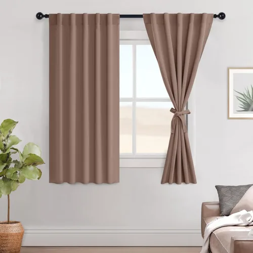 Miniatura 54 de Hiasan Cortinas opacas negras para dormitorio, cortinas opacas cortas de 45 pulgadas de largo, con aislamiento térmico, bolsillo para barra