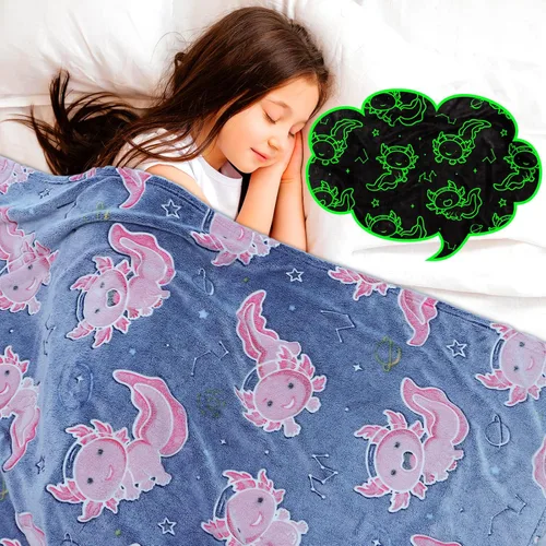 Miniatura 2 de GEULAY Axolotl - Manta de tamaño individual para cama y sofá, manta de ajolote que brilla en la oscuridad, regalos para niñas, manta de forro polar