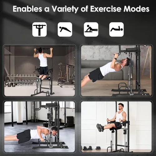 Miniatura 3 de SogesPower Power Tower - Barra de dominadas para gimnasio en casa, multifunción, ajustable, altura ajustable, equipo de entrenamiento de Negro