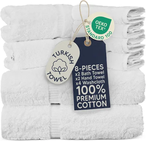 Miniatura 20 de Towel Bazaar Toallas Turcas de Algodón Premium Súper Suaves y Absorbentes (Juego de 2 Toallas de Baño Grandes, Blanco)