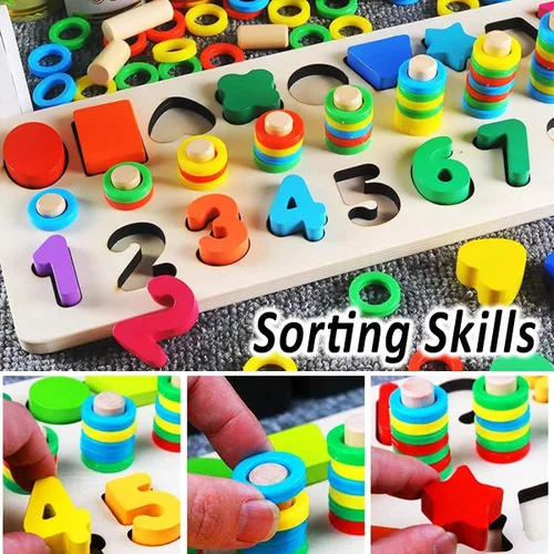 Miniatura 7 de CozyBomB Montessori - Juguetes educativos de madera para niños pequeños, rompecabezas de números, clasificador, apilador, apilador, juego de Arcoír