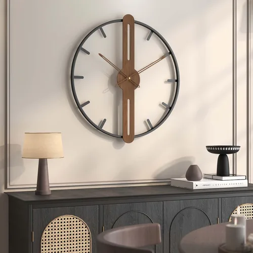 Miniatura 57 de Reloj de pared negro de 16 pulgadas decorativo, moderno reloj de metal para sala de estar, funciona con pilas, silencioso, sin tictac, números