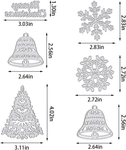 Miniatura 2 de Hying Troqueles de corte de árbol de Navidad para hacer tarjetas, troqueles de cascabel de Navidad, plantillas de copos de nieve para vacaciones