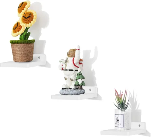 Estante flotante pequeño, repisas de exhibición de 5 x 5 pulgadas para pared, juego de 3 mini estantes, estante de madera rústica para dormitorio,
