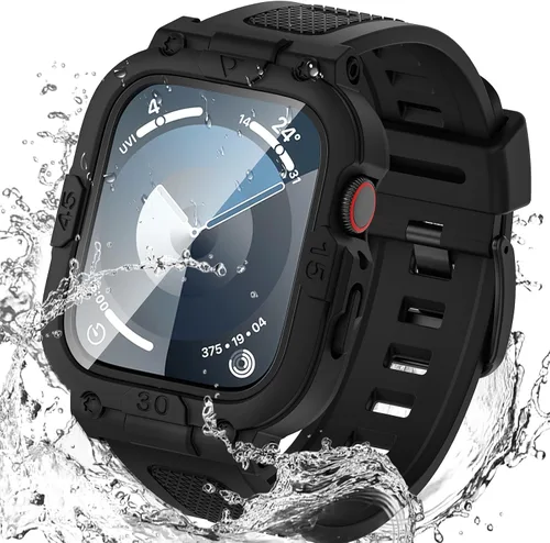 Miniatura 10 de Goton Estuche impermeable 3 en 1 con correa para Apple Watch con protector de pantalla de vidrio templado incorporado de 40 mm, cubierta frontal
