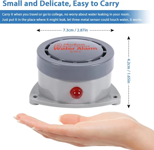 Miniatura 2 de Detector de fugas de agua, paquete de 1 unidad, alarma de agua Shackcom de 110 dB, inalámbrico, resistente al agua y funciona con pilas, alertas