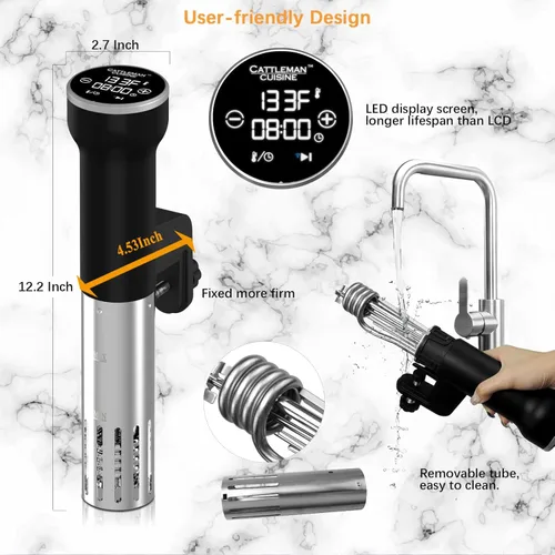 Miniatura 6 de CATTLEMAN Sous Vide Machines Wi-Fi, 1000 W, IPX7 impermeable, circulación de inmersión, cocina precisa, cocina Suvee con control preciso