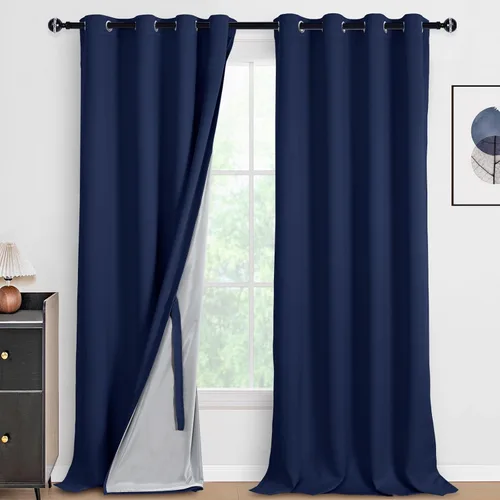 Miniatura 70 de DWCN Cortinas 100% opacas de 84 pulgadas de largo para dormitorio con forro negro, paneles de cortina de ventana de doble capa con aislamiento Azul