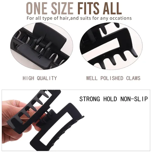 Miniatura 4 de Paquete de 12 pinzas tipo garra cuadradas negras, pinzas tipo garra rectangulares grandes y pequeñas neutrales, pinzas para cabello grandes mate