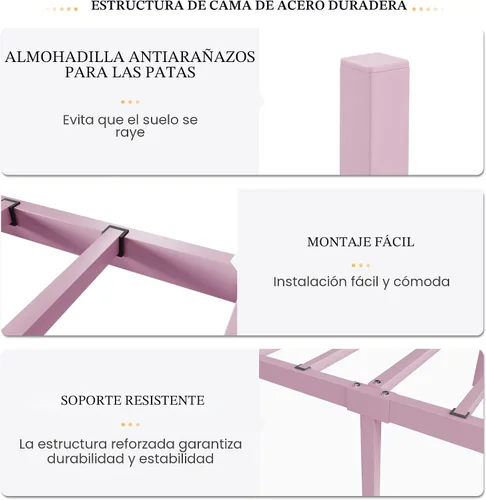 Miniatura 6 de SHA CERLIN Marco de Cama Tamaño Twin para Niños, Marco de Cama de Metal con Cabecero y Pie de Cama de Diseño de Patrón de Mariposa, No Necesita Rosa