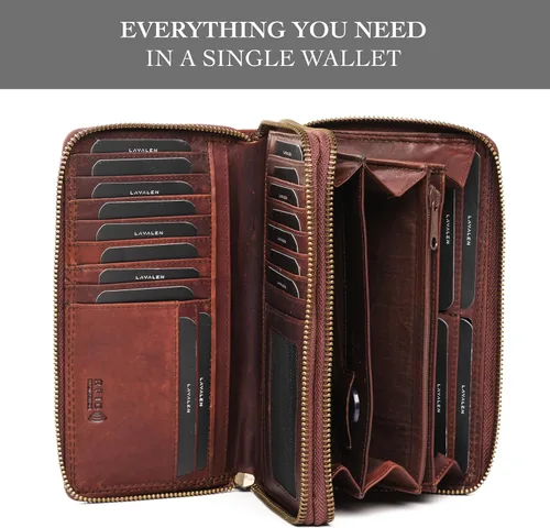 Miniatura 3 de Cartera de Piel RFID para Mujer Cartera Moderna RFID para Mujer con Múltiples Compartimentos Soporte para Tarjetas de Crédito Hecho a Mano