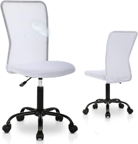 Silla de oficina enrollable sin brazos de malla pequeña, silla de computadora ergonómica, sillas de oficina giratorias sin brazos con soporte Blanco