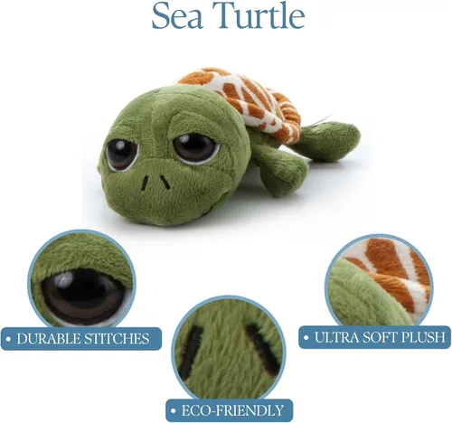 Miniatura 8 de The Petting Zoo Peluche de tortuga marina, regalos para niños, animales del océano de ojos brillantes, juguete de peluche de tortuga marina de 9