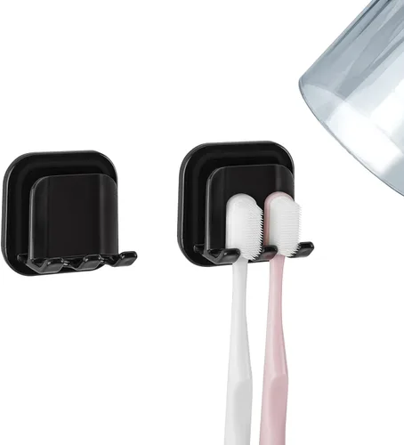 Miniatura 11 de 2 piezas de soportes para cepillo de dientes autoadhesivos montados en la pared, gancho para cepillo de dientes a prueba de agua, 3 en 1