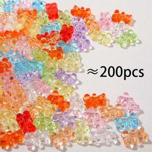 Miniatura 2 de 200 cuentas de oso acrílico transparente de oso de goma coloridas, lindo oso de cuentas para collares, pulseras, llaveros, joyería, manualidades