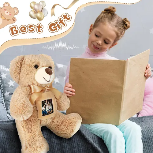 Miniatura 6 de Libima Oso de recuerdo de 14 pulgadas con grabadora de voz, juguete de peluche suave con un marco de fotos, abrazos, regalo conmemorativo para baby